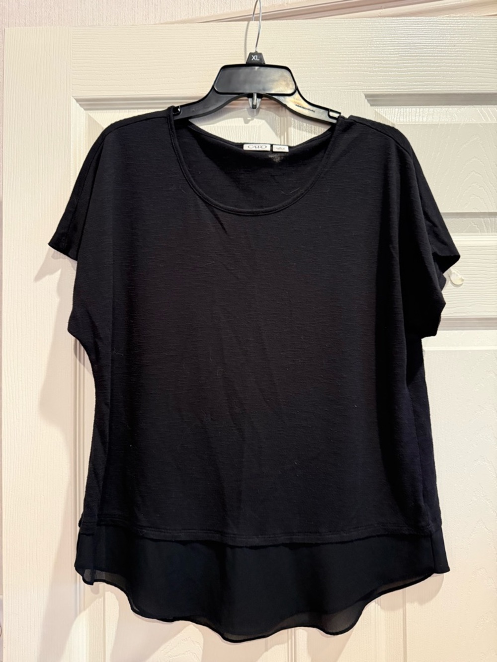 Cato Black Short Sleeve Layered Hem Top